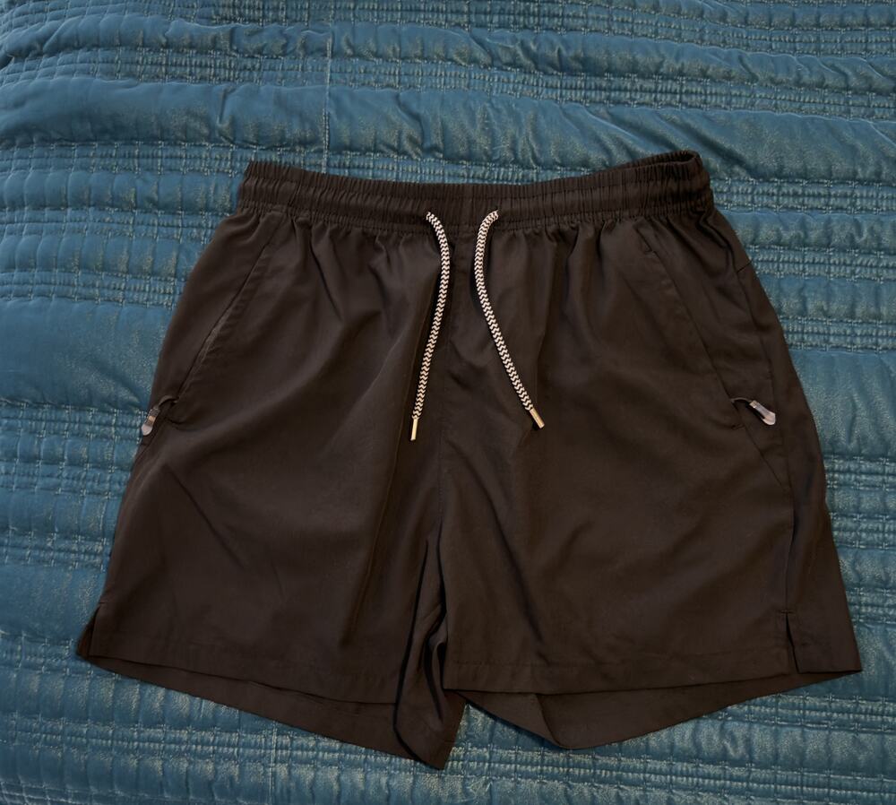 Men's Black Athletic Performance Shorts Zipper Pockets Drawstring Size Large